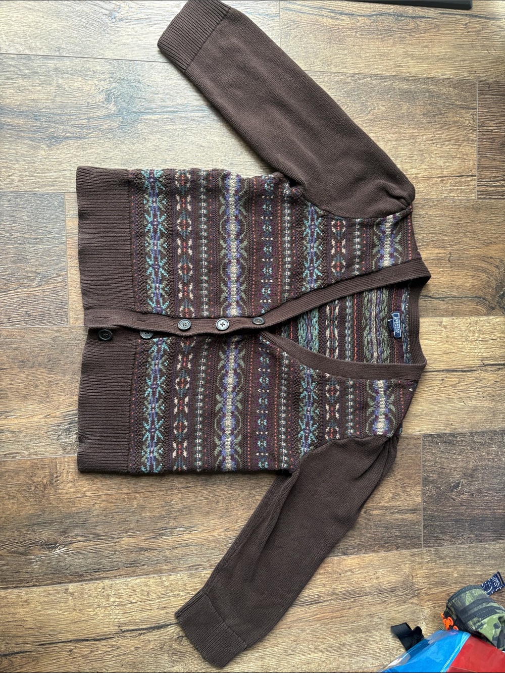 American Living 100% CottonWomen's Brown Patterned Button-Front Cardigan Sweater